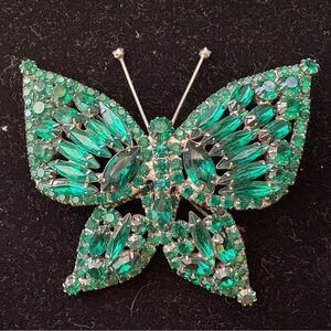 Green Rhinestone Butterfly Brooch